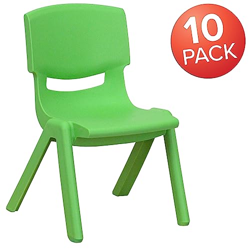 Flash Furniture 10.5 in Plastic Stackable School Chair, Green, 10-Pack