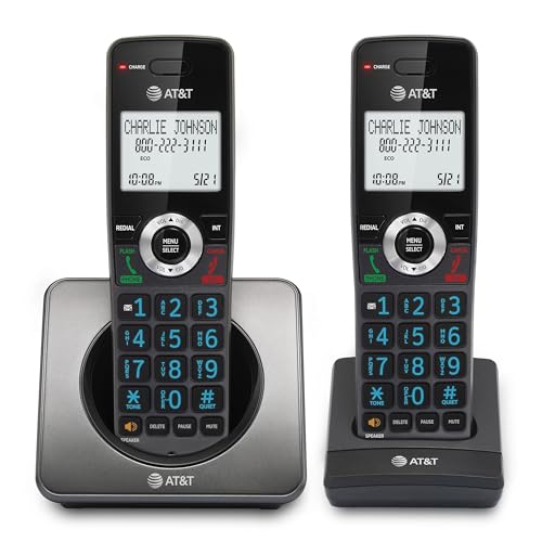 AT&T GL2101-2 DECT 6.0 2-Handset Cordless Phone with Call Block & Caller ID - Full-Duplex Speakerphone, 2" White Backlit Display, Lighted Keypad, Graphite & Black
