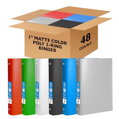 BAZIC 1" Matte Color Poly 3-Ring Binder w/ Pocket for School, Home, or Office (Case of 48) (3132-48)