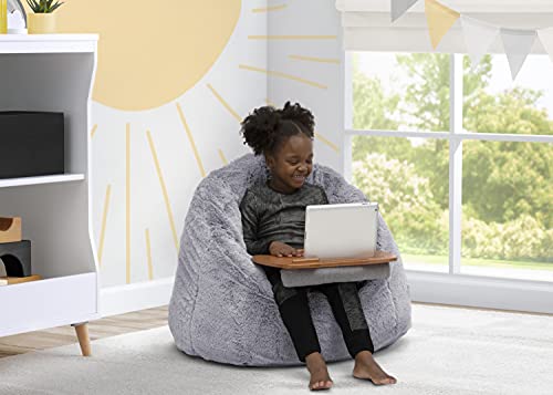 Delta Children Cozee Fluffy Chair and Bamboo Lap Desk Set, Kid Size Chair for Kids Up to 10 Years, Fits Up to 15.6", Laptops & Most Tablets, Ideal for Homework, Travel & More, Grey