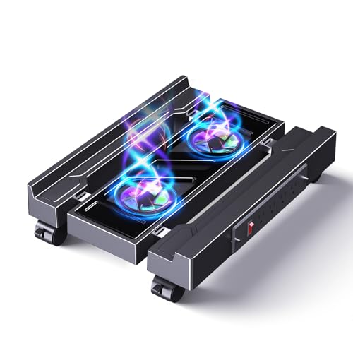 Hovadova Computer Tower Stand with Dual Cooling Fans and Charging Station