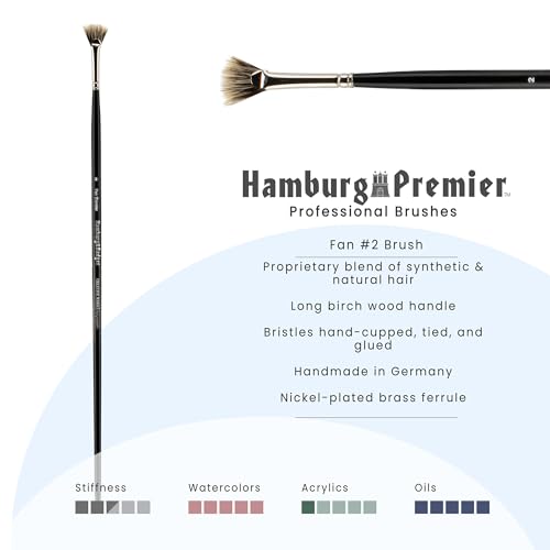Creative Mark Artist Hamburg Premier Long Handle Paintbrush - Professional Quality Synthetic Blend Mongoose Hair Mimic - for Oil Paints, Acrylic, and Alkyds - Single, Size 2 Fan