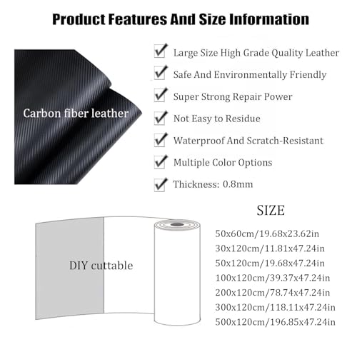 Fabric Adhesives Self Adhesive Leather Repair Patch Vinyl Leather Repair Kit Black Carbon Fiber Leather Patch Strong Adhesive Leather Fabric for Refurbishment and Repair(200x120cm/78.74x47.24in)