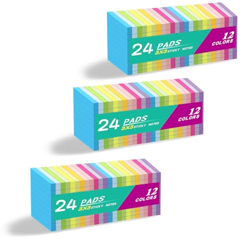 (72 Pack) Lined Sticky Notes 3x3 in,Bright Notepads with Lines