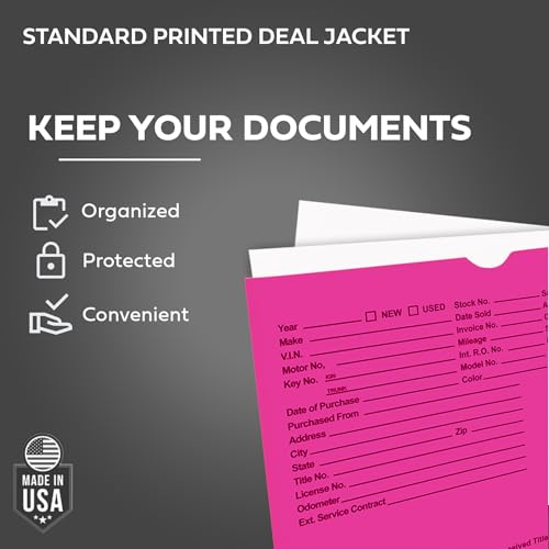 Printed Vehicle Deal Envelopes 9x12 Deal Jackets (100 shrink wrapped) (Fuchsia)