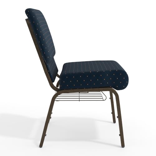 Flash Furniture HERCULES Series 21''W Church Chair in Navy Blue Dot Patterned Fabric with Book Rack - Gold Vein Frame