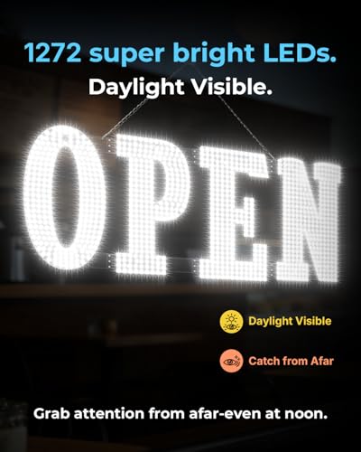 Open Sign for Business 48" x 17", Smart Extra Large LED Open Sign with Bluetooth APP Timer & Remote, Dimmable 14 Modes for High-Visibility Storefront Window