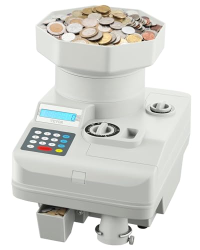 VEVOR High Speed Coin Counter, Professional Coin Sorter with Anti-Jam Tech, 1300 Coins/Min Counting Speed, 11000 Coins Hopper Capacity, Suitable for International Coins and Tokens