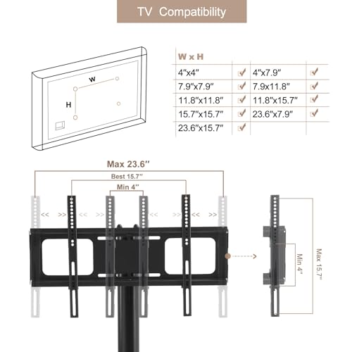 Rolling TV Stand for 32-65 Inch TVs, Height & Angle Adjustable Portable Television Stand with Lockable Wheels & Shelf, VESA 600x400mm, Mobile TV Cart for Living Room Bedroom Office (Black-3)
