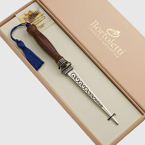 Bortoletti Wood Handle Letter Opener – Handcrafted in Italy Ornate Metal & Wood Paper Knife – 7" Vintage Antique Desk Accessory Gift-BOTAG02