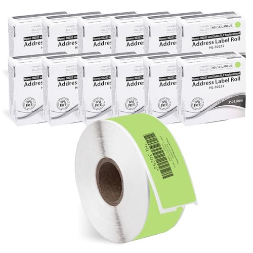 HouseLabels Compatible with Dymo 30252 Labels, Green, 1-1/8" x 3-1/2"