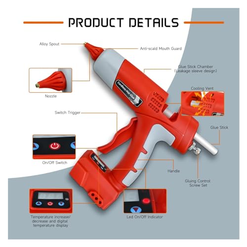 Hot Glue Gun 100W Cordless Hot Melt Glue Gun for 18-20V Li-ion Battery Repair DIY Tool Set with 10 Glue Sticks Power Tool Glue Gun for DIY Arts, Crafts and Quick Repairs