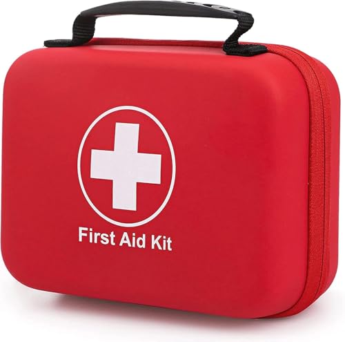 CAIMIAO Portable First Aid Kit Bag, Red Semi-Rigid Waterproof Medical Emergency Kit,Survival Emergency Box, for Home and Travel, Camping, Office