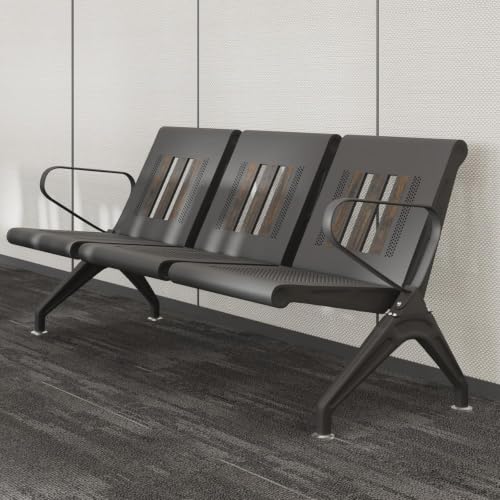 wonline 3-Seat Waiting Room Bench with Arms, Heavy Duty Steel Frame Guest Seating, Office Reception Chairs for Lobby Clinic Hospital Airport Bank Salon