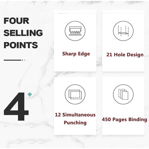XIVUIFOI Rubber Ring Clamp Binding Machine,21 Hole Comb Binding Machine,12 Sheets Punched Simultaneously,Binding 450 Pages,Adjustable Punch Hole Position Margin