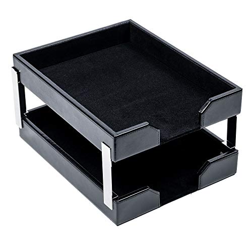 Dacasso Black Bonded Leather Double Letter Trays