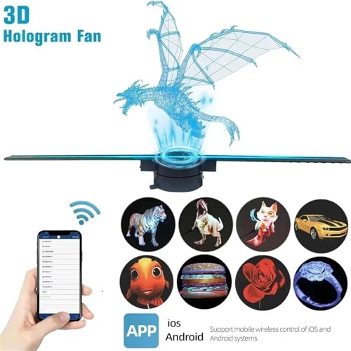 3D Hologram Fan WiFi Holographic Projector Advertising Display HD Light for Stores Bars Party Xmas(G42 HD)
