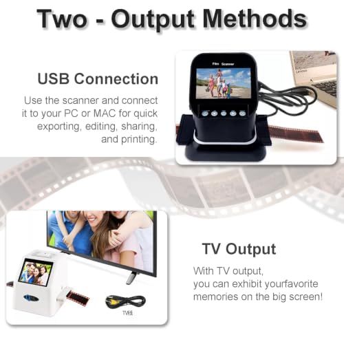 High Resolution Film Slide Scanner, Convert Color & B&W 35mm, 135, 126, 110, Super 8 Negatives & Slides to Digital, Built-in Memory + SD Card Support, Easy Storage