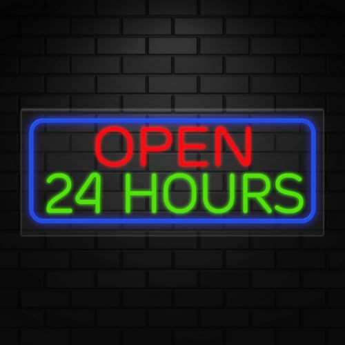 Open 24 Hours Neon Sign for Retail Displays | Value priced LED Flex Neon | Electronic Light Up LED Sign for Windows/Walls | 32"W x 13"H x 1"D
