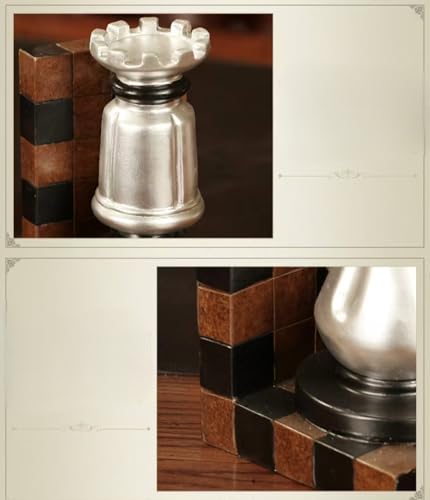 Decorative Chess Piece Bookends, Silver and Black, Resin, Home Office Decor, Set of 2