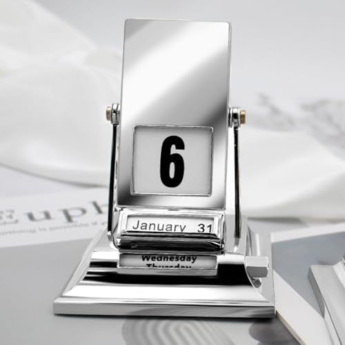 Flip Retro Metal Perpetual Calendar, Rotating Metal Desk Calendar,with Date Change,for Creative Decoration In Homes and Office