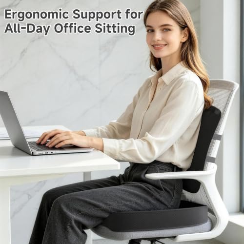 assountgh Seat Cushion &Office Chair Cushion,Lumbar Support Pillow for Office Chair,Ergonomic Memory Foam Non-Slip Office Chair Cushion,Back Support Cushions for Tailbone&Sciatica Pain Relief Black