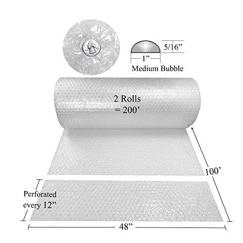 UOFFICE Bubble Cushioning Wrap Roll - 48" Wide x 200' ft - Medium 5/16" Bubbles - Polyethylene