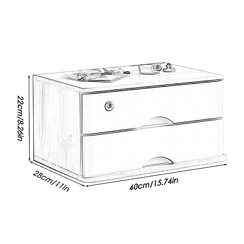 ARGENTFLUX Desktop Organizer Storage Box,Desktop Drawer Cabinet with Lock,Wooden File Cabinet,1/2/3/4 Tier Flat File Cabinet Storage(B,2 Drawer)