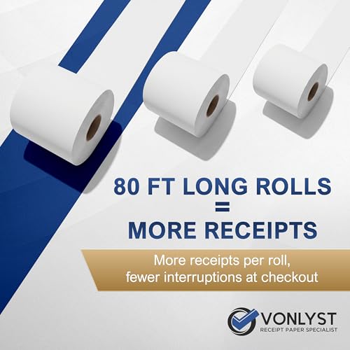 Vonlyst Thermal Receipt Paper Rolls for Clover Mini & Clover Mobile – 2 1/4” x 80’ BPA Free Credit Card Machine Paper Compatible with C200 C300 C301 C302 C302U C305 – POS Printer Paper, 50 Rolls