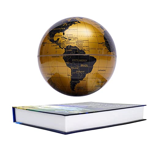 Floating Globe Lamp,6" World Geographic Globes Gold Magnetic Floating Levitating Globe with Lights Home Office Desk Decor Creative Birthday Christmas Gifts,360 Rotating
