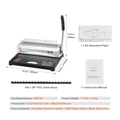 Binding Machines, Binding Machine Comb Binding Machine 21Holes Binding 450 Sheets Book Binder Machine with 100 PCS 3/8'' Comb Spines