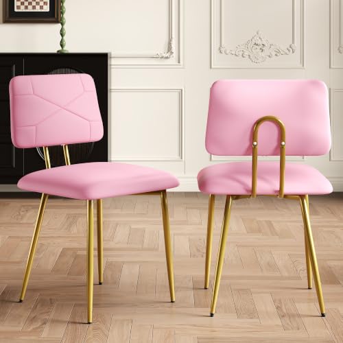 VECELO Stacking Dining Chairs Set of 4, Tufted Faux Leather, Pink