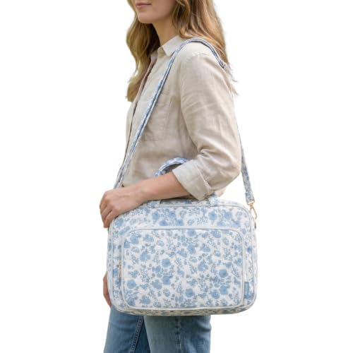 Personalized Chenille Letter Bible Cover with Shoulder Strap (Blue Floral)