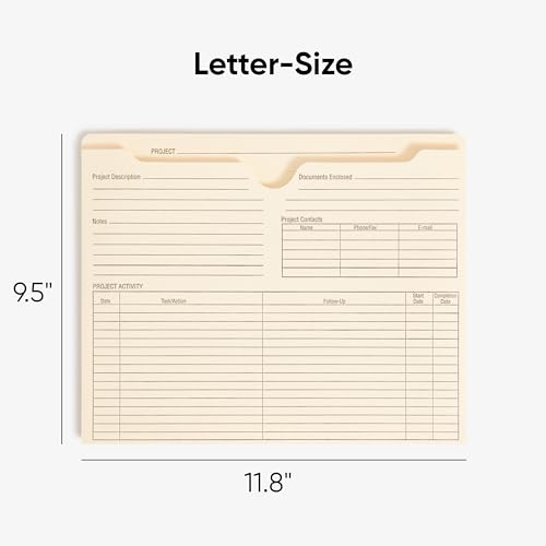 Smead Project File Jackets, 25 Count, Manila, Reinforced Straight-Cut Tabs, Preprinted Front, Back and Tab, 2" Expansion, Letter Size (75621)