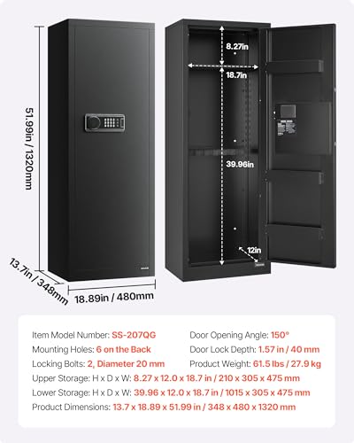 VEVOR 6-8 Gun Safe, Long Gun Cabinet for Rifles and Pistols, Quick Access Rifle Safe with 3 Ammo Slots and 2 Adjustable Racks, Large Digital Cabinet with Key and Password Lock
