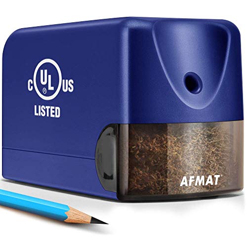 AFMAT Electric Pencil Sharpener, Heavy Duty Colored Pencil Sharpeners for Classroom, Home, UL Listed Pencil Sharpener for 6.5-8mm No.2/Colored Pencils, 10000+ Sharpenings, Blue PS28