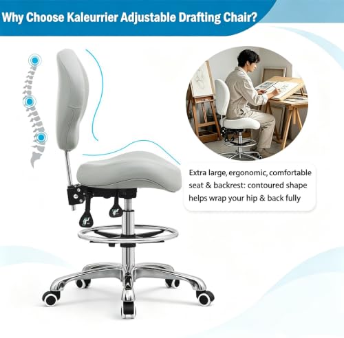 Kaleurrier Adjustable Stools Drafting Chair: with Back Rest & Foot Rest