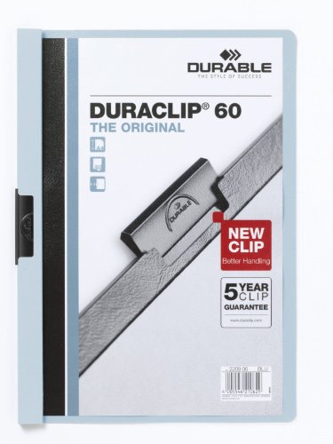 Durable DURACLIP 60 A4 Clip Folder | Holds up to 60 Sheets of A4 Paper | Robust Metal Sprung Clip | Pack of 25 Blue Coloured Files