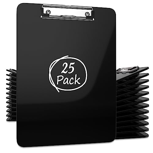 KIGGOS Acrylic Clipboards 12.5 x 9, Black 25 Pack Letter Size Clip Boards with Low Profile Metal Clips, Hold up to 100 Sheets, Lightweight Set for Classroom, School, Office and Home