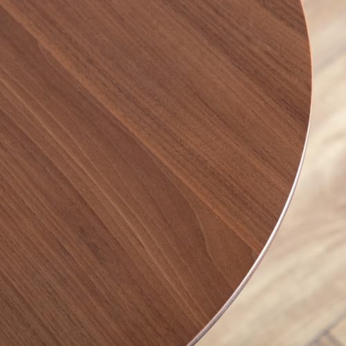 Furniture of America Lucian Mid-Century Modern Solid Wood 2 Piece Brown Round Side Table Set with Upholstered Chair, Easy Assembly, for Home, Office, Living Room, Walnut