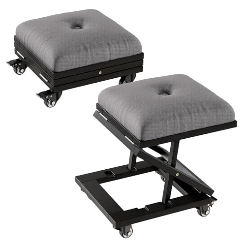 VECELO Foot Rest Under Desk at Work, Height Adjustable Rolling Foot Stool Set of 2 with Wheels, Cushioned Seat for Living Room, Bedroom, Home Office, Grey