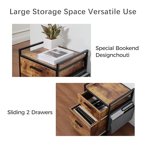 EUREKA ERGONOMIC 2 Drawer Mobile File Cabinet with Wheels, Wood Rolling Storage Cabinet for Home Office, Space-Saving Under Desk Organization with Printer Stand, Rustic Brown