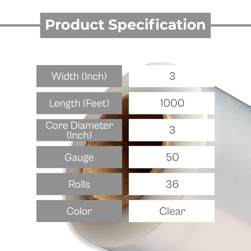 PSBM 36 Rolls 3 Inch x 1000 Feet 50 Gauge Mini Stretch Film/Wrap with Plastic Handle, Industrial Strength Clear Shrink/Plastic Wrap for Moving, Packing, Shipping, Bundling & Storage