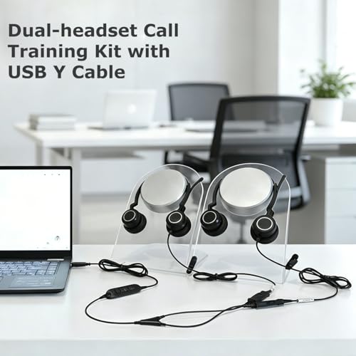 VT 2 x PLT-QD Pro Headsets with Noise Cancelling Mic + 1 x USB Y Training Cable - Bundle for Supervising, Monitoring & Team Training (PC/Mac) (Binaural)