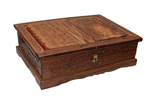 Holy Foldable Book Stand Wooden Handcarved Rehal Box for Quran,Bible,Gita,Gurugr