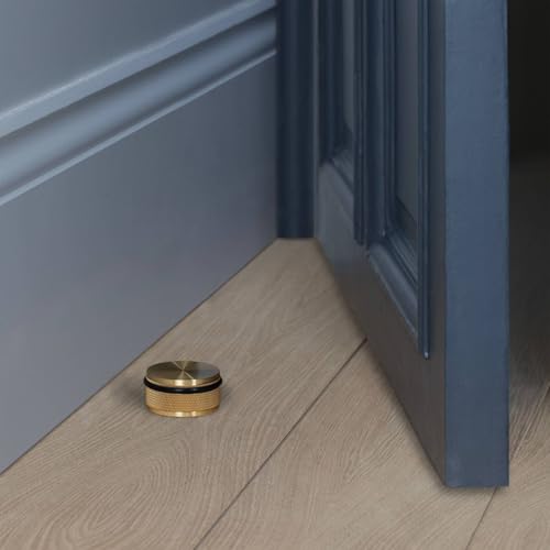 Buster and Punch Door Stops, Wall Mount, Floor Mount, Freestanding, Cross Knurl, Linear, Knurl, Multiple Colors, Black, Brass, Steel, Smoked Bronze (Steel, Floor Mount)