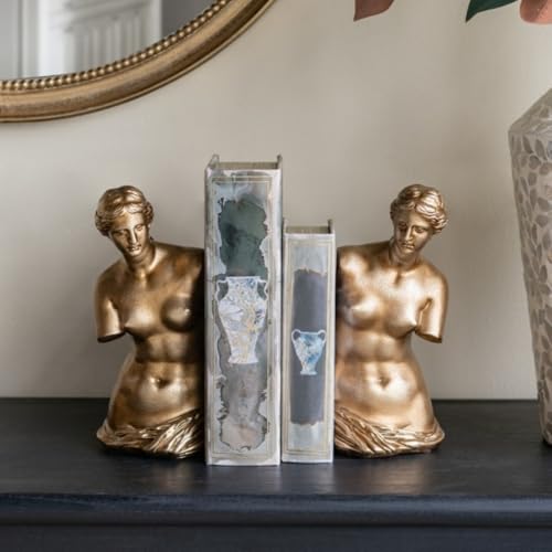 Set of 2 Artistic Venus de Milo Bust Bookends - 4.5x5x10 with Gold Finish, Decorative Bookends for Shelves | Book Organizer, Office Accessories Organizer Desk