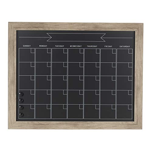 DesignOvation Beatrice Framed Magnetic Chalkboard Monthly Calendar, 23x29, Rustic Brown