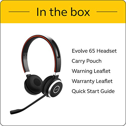 Jabra Evolve 65 MS Wireless Headset, Stereo – Includes Link 370 USB Adapter – Bluetooth Headset with Industry-Leading Wireless Performance, Advanced Noise-Cancelling Microphone, All Day Battery