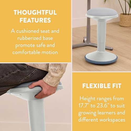 Back2School Express Adjustable Height Wobble Stool, Active Seating Chair with Padded Cushion, Ergonomic Flexible Desk Stool for Teens and Adults, Light Grey